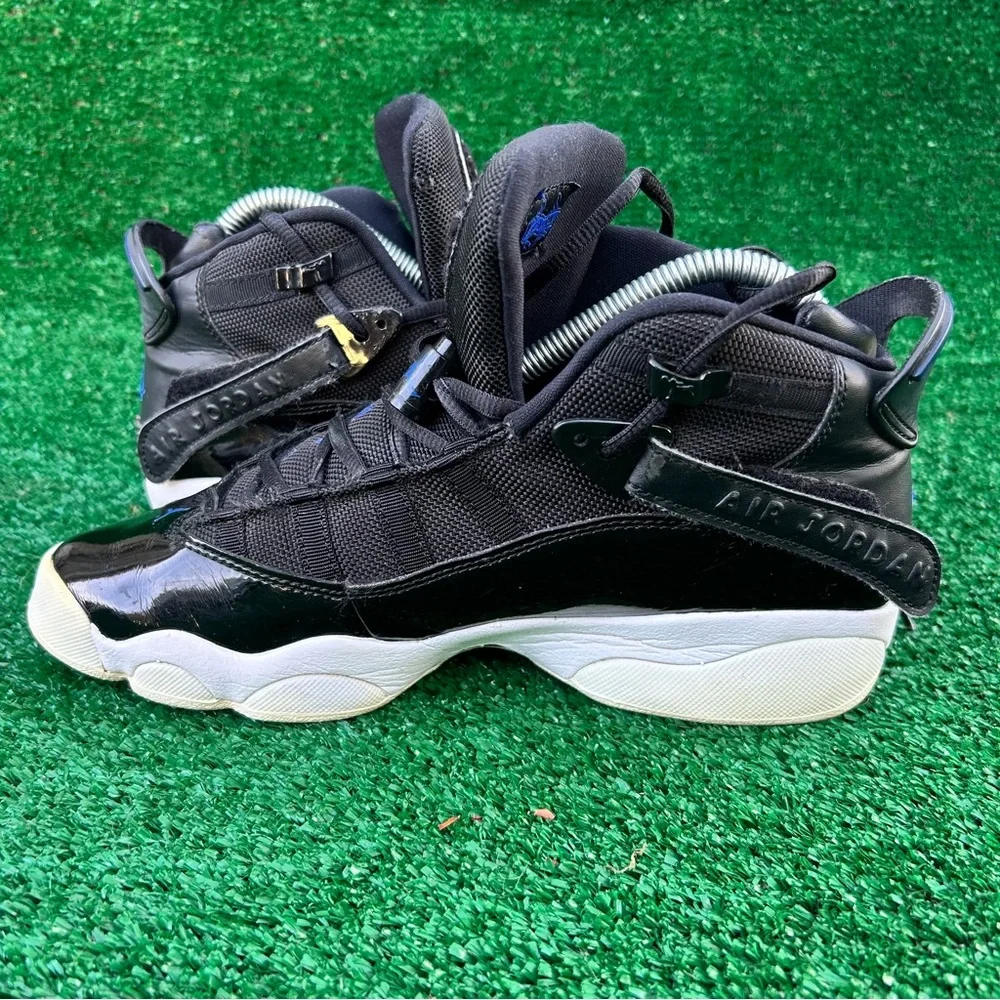 Jordan 6 Rings Space Jam‎ Black White Blue Patent Leather Sneakers 322992-016